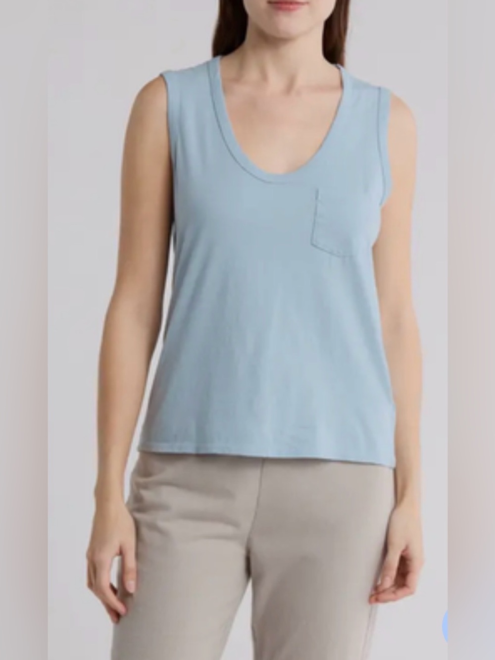 James Perse Light Blue Scoop Neck Pocket Tank Top - Women